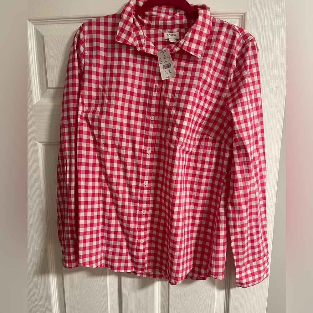 J Crew hot pink button down cotton flannel size Large NEW WITH TAGS